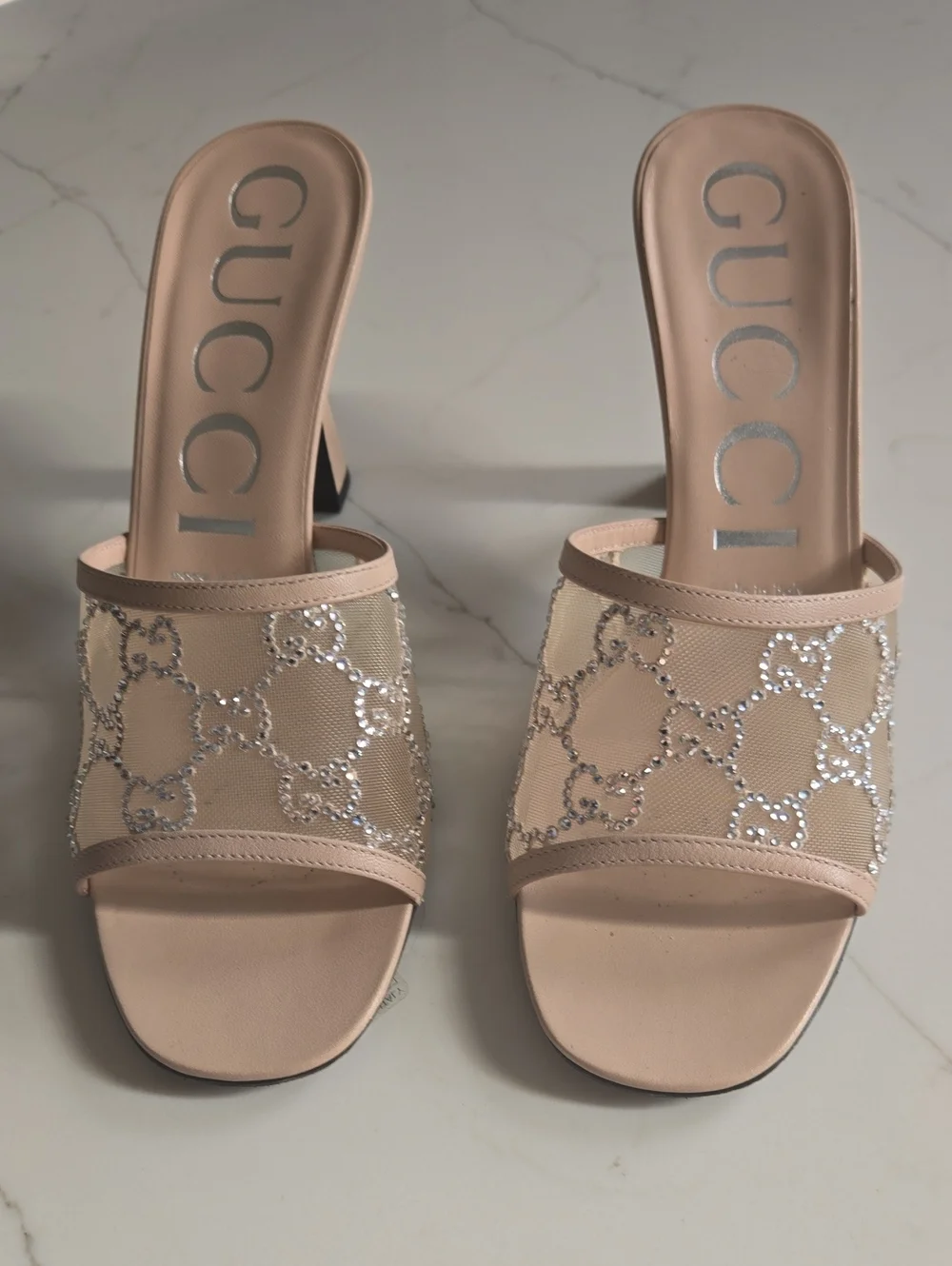 Gucci | Shoes | Gucci Beige Sequined Iconic Gucci Logo  display picture 1